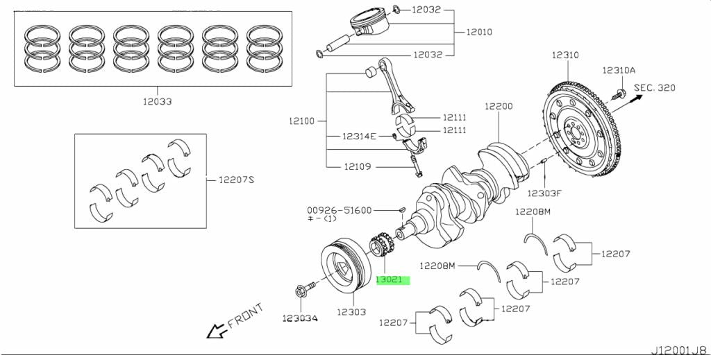 NISSAN GTR R35 CREMALHEIRA VIRABREQUIM OEM 13021-JF00A