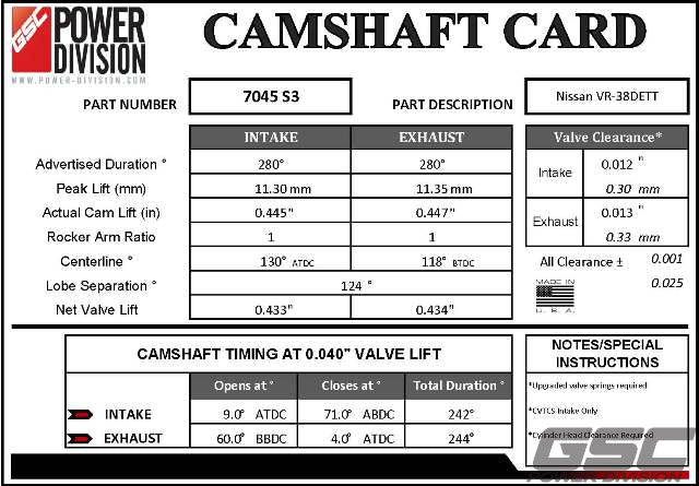 GSC POWER-DIVISION GSC7045S3 BILLET S3 CAMSHAFT SET FOR NISSAN VR38DETT GT-R - Subzero Motorsports - FOR NISSAN GTR R35